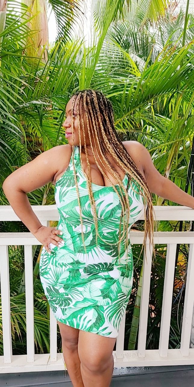 "Tropical Goddess" Printed Dress - White / Green Combo