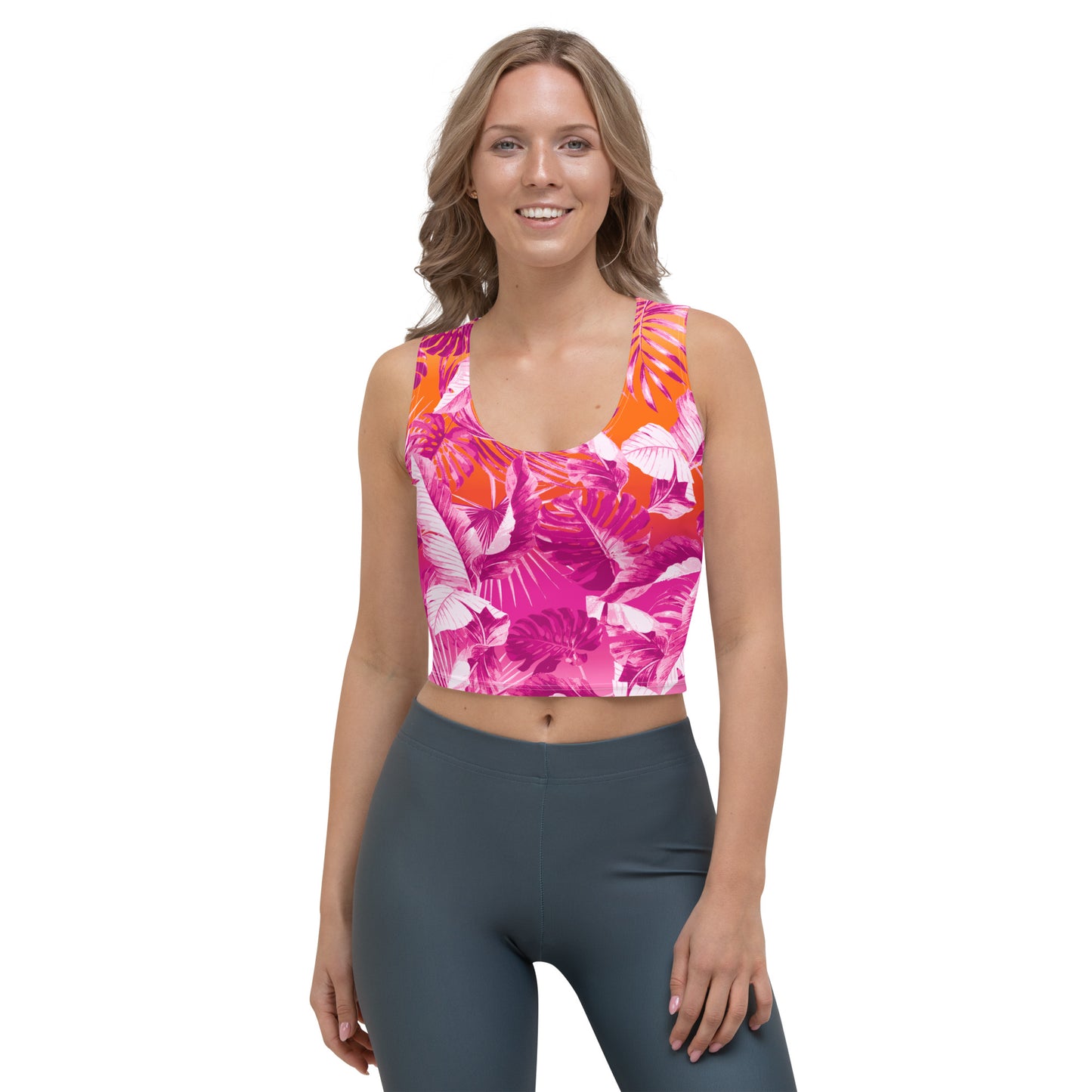 " Sunset Goddess" Printed Crop Top- Fuchsia / Orange Combo