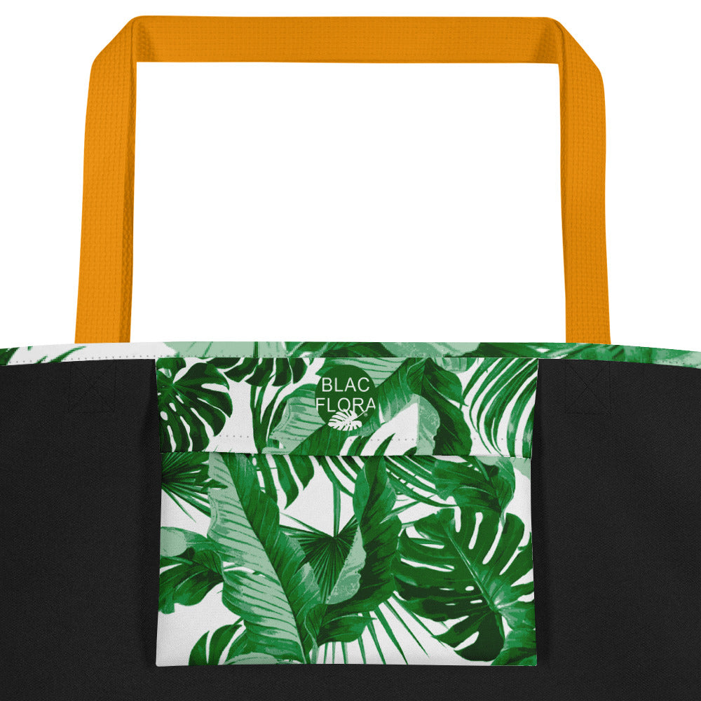 "Tropical Goddess" All-Over Print Large Tote Bag- White / Green