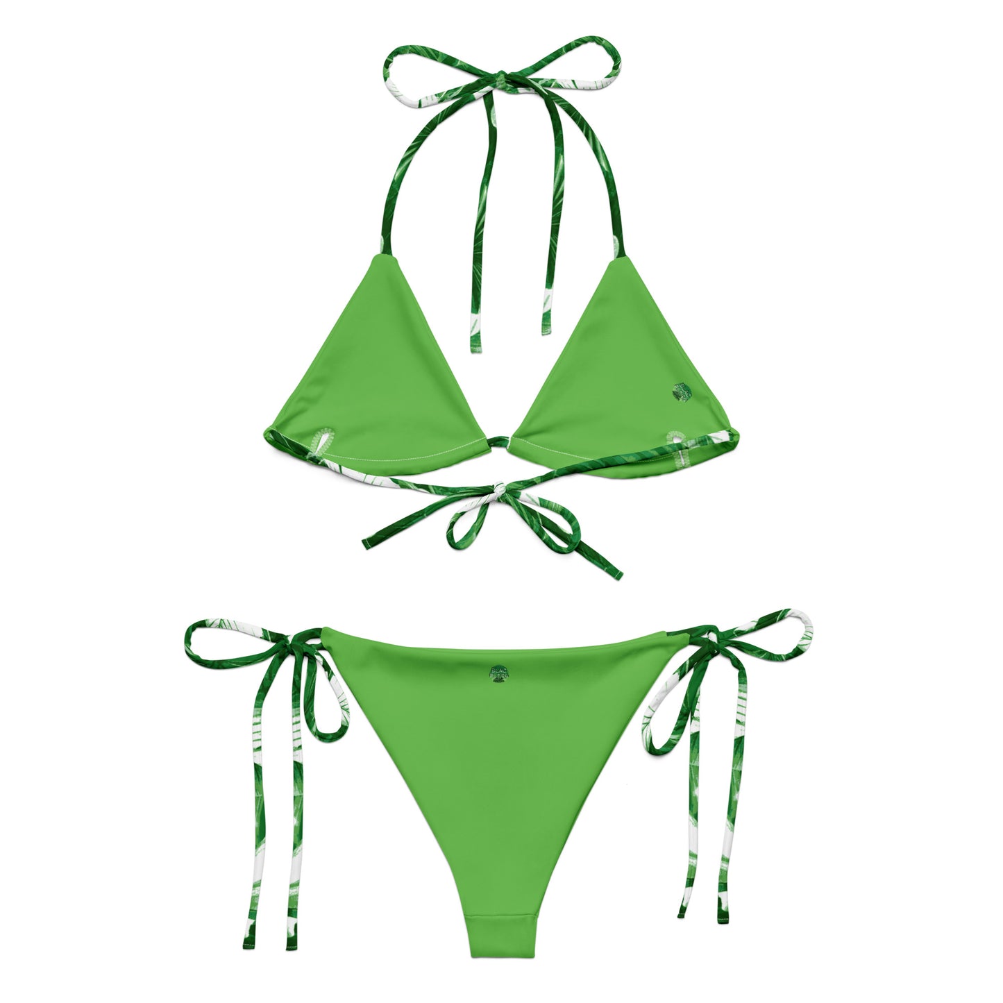 "Tropical Goddess" All-over Printed recycled string bikini-Kelly Green Combo