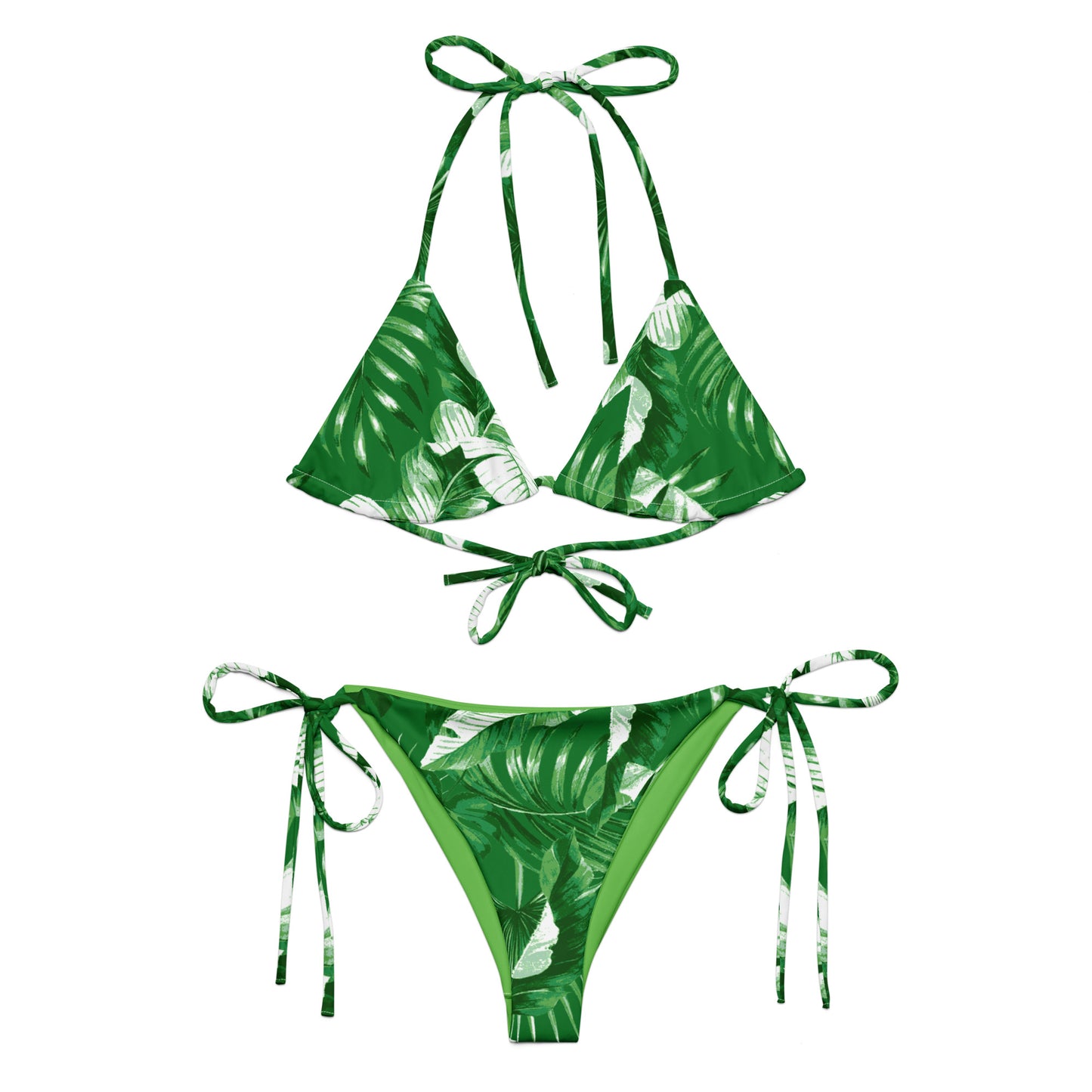 "Tropical Goddess" All-over Printed recycled string bikini-Kelly Green Combo