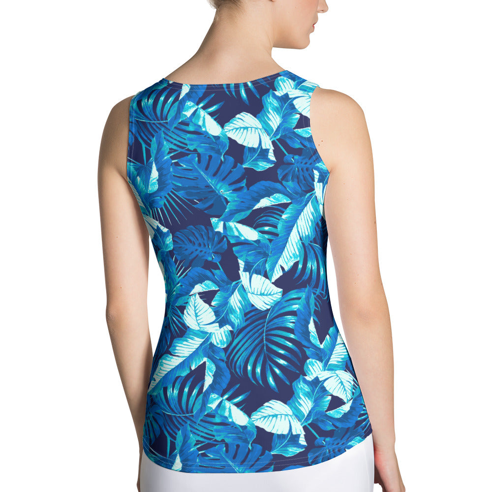 "Aquatic Goddess" Printed Tank Top-Blue Combo