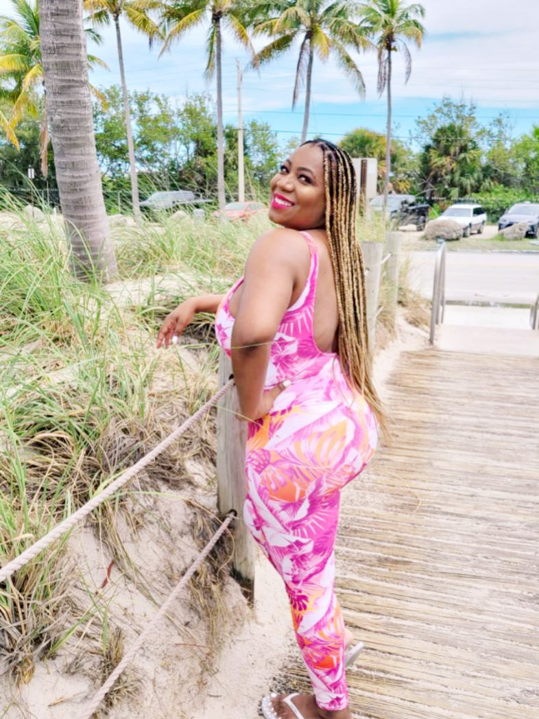 " Sunset Goddess" Printed Leggings- Fuchsia / Orange Combo