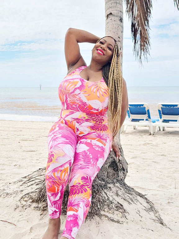 " Sunset Goddess" Printed Leggings- Fuchsia / Orange Combo