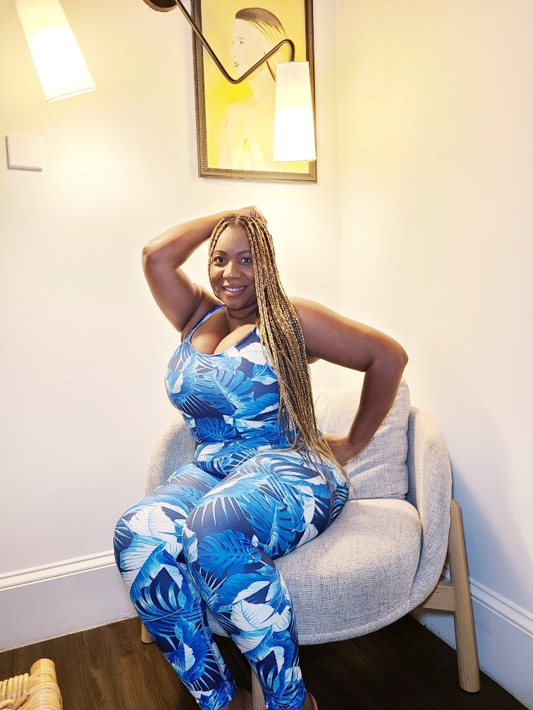 "Aquatic Goddess" Printed Leggings-Blue Combo