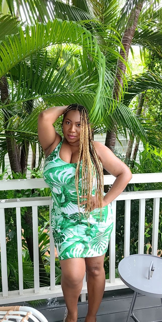 "Tropical Goddess" Printed Dress - White / Green Combo
