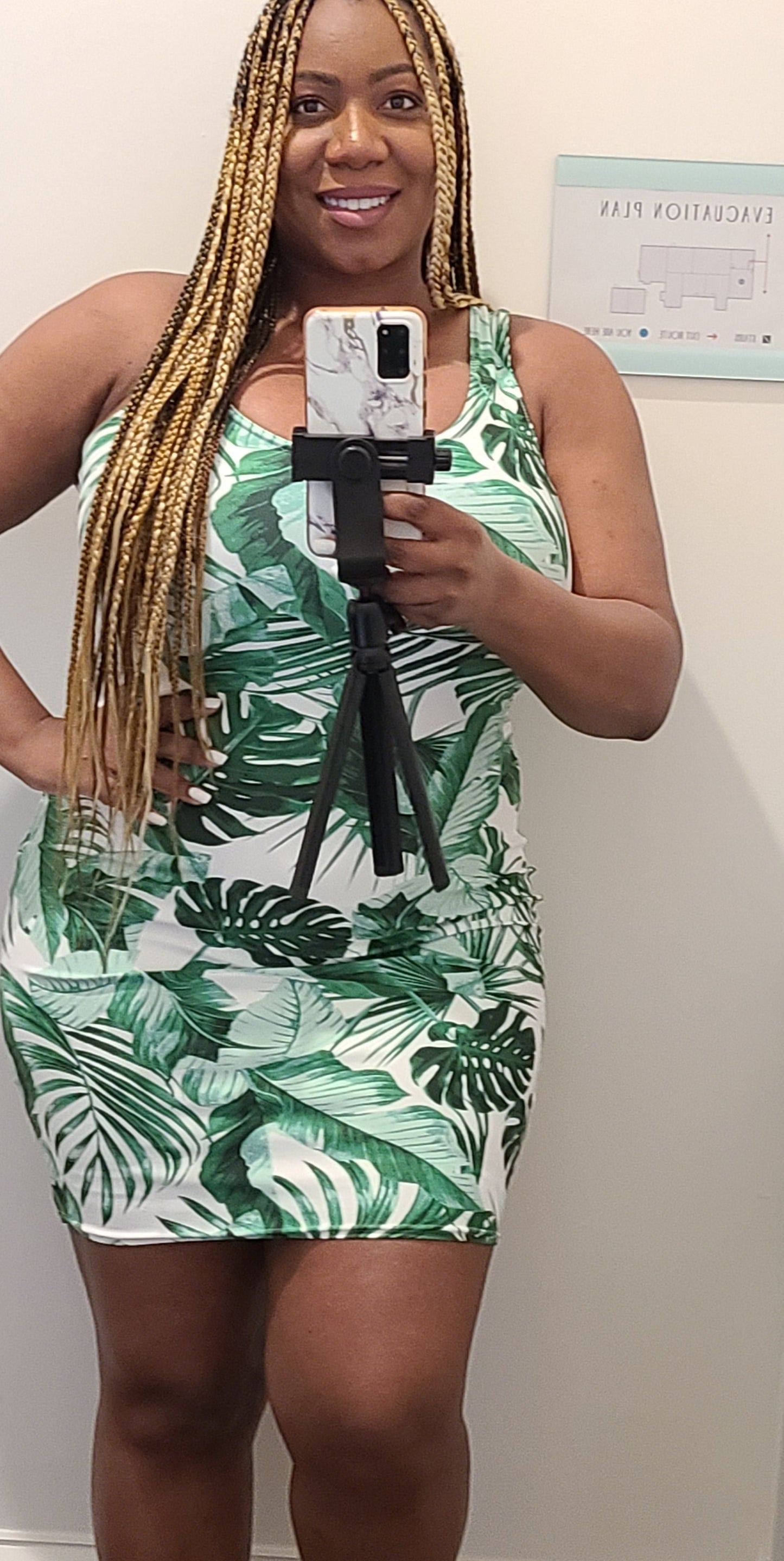 "Tropical Goddess" Printed Dress - White / Green Combo
