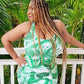 "Tropical Goddess" Printed Dress - White / Green Combo