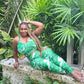 "Tropical Goddess" Printed Leggings -Kelly Green Combo