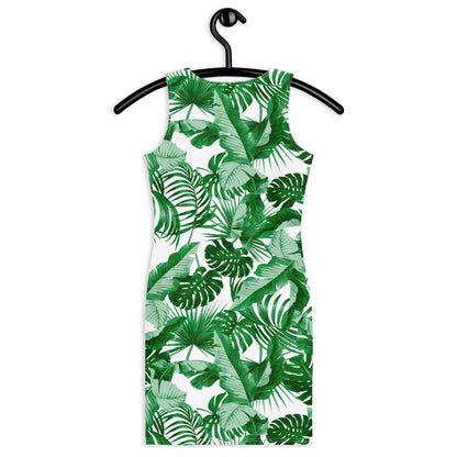 "Tropical Goddess" Printed Dress - White / Green Combo