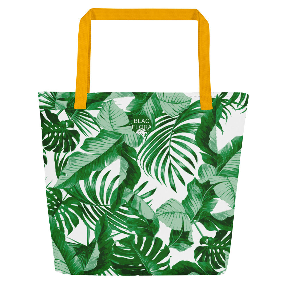 "Tropical Goddess" All-Over Print Large Tote Bag- White / Green