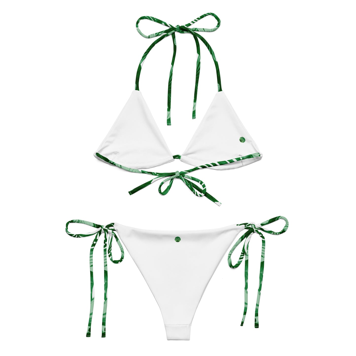 "Tropical Goddess" Allover Printed recycled string bikini-White / Green Combo