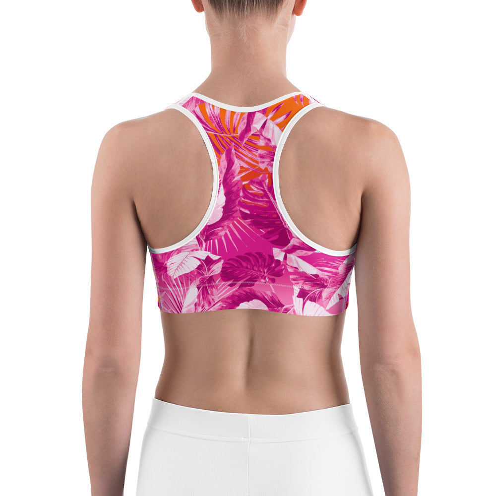 " Sunset Goddess"  Printed Sports bra / Bikini Top-Fuchsia / Orange Combo