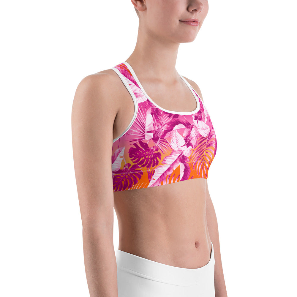 " Sunset Goddess"  Printed Sports bra / Bikini Top-Fuchsia / Orange Combo