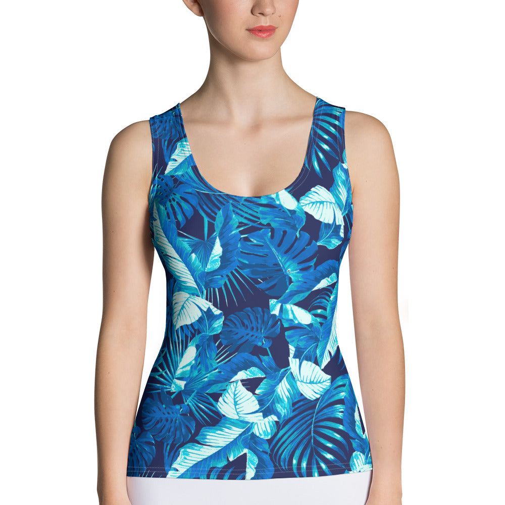 "Aquatic Goddess" Printed Tank Top-Blue Combo