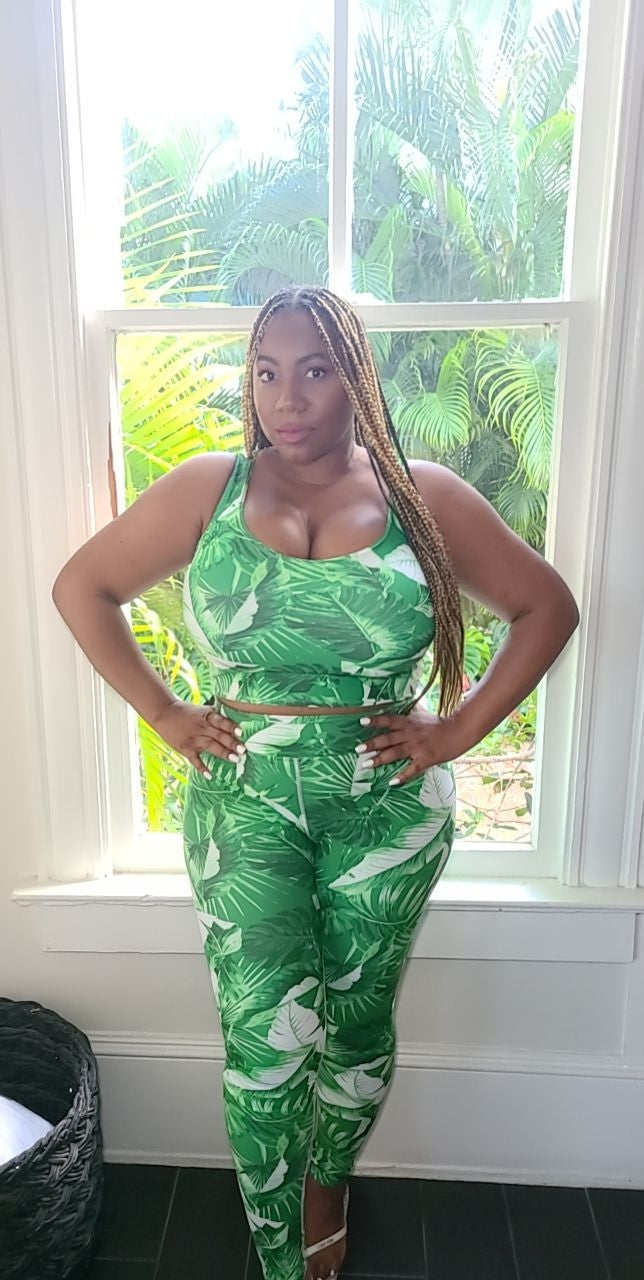 "Tropical Goddess" Printed Leggings -Kelly Green Combo