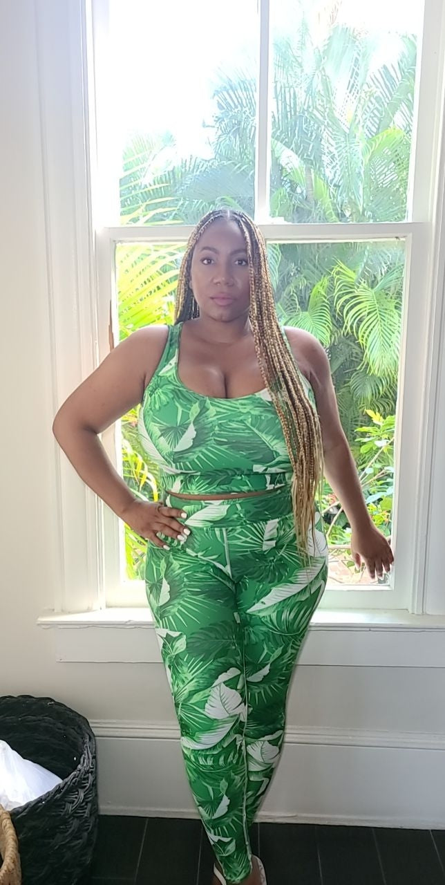 "Tropical Goddess" Printed Leggings -Kelly Green Combo